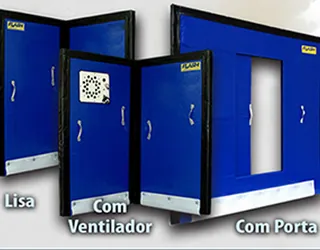 Divisórias térmicas azuis nos modelos lisa, com ventilador e com porta
